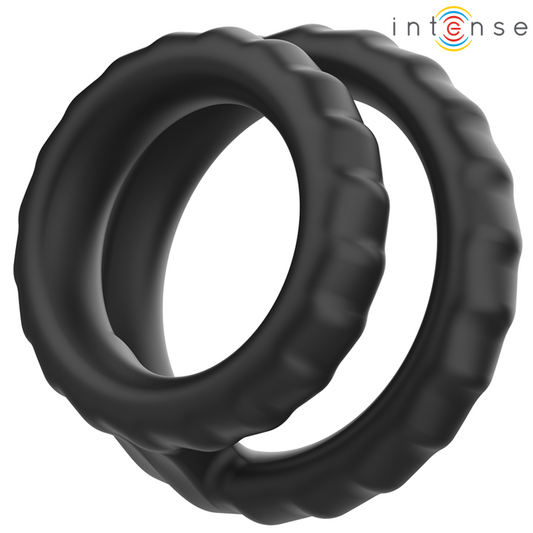 Intense - Anell doble de Dewey per al penis de silicona negra Model 2