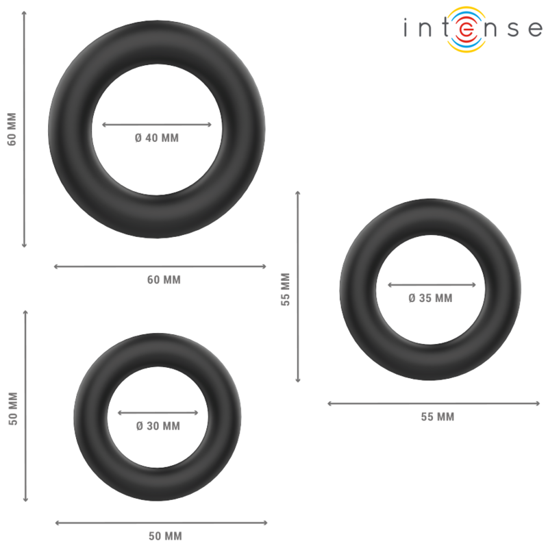 Intense - Hugh 3 Anells bàsics per al penis de silicona negra