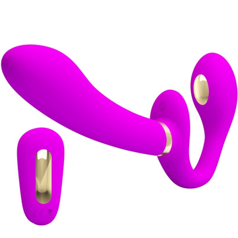 PRETTY LOVE - THUNDERBIRD DOUBLE STRAP-ON VIBRATOR WITH REMOTE CONTROL - PURPLE