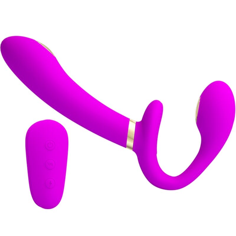 PRETTY LOVE - THUNDERBIRD DOUBLE STRAP-ON VIBRATOR WITH REMOTE CONTROL - PURPLE
