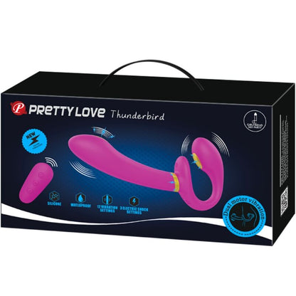 PRETTY LOVE - THUNDERBIRD DOUBLE STRAP-ON VIBRATOR WITH REMOTE CONTROL - PURPLE