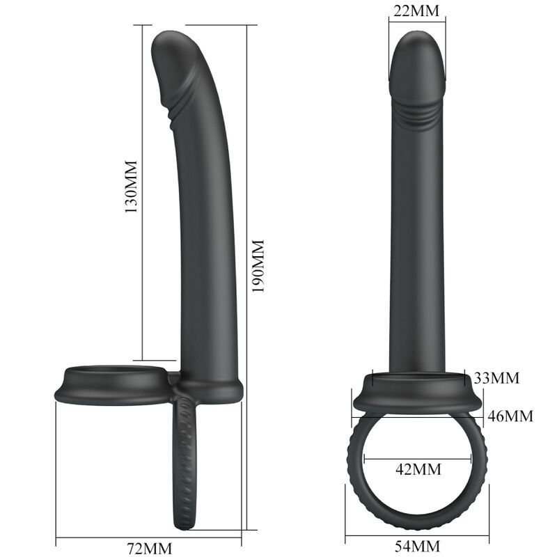 PRETTY LOVE - MOSES DOUBLE PENIS RING FOR WOMEN, BLACK PENETRATION