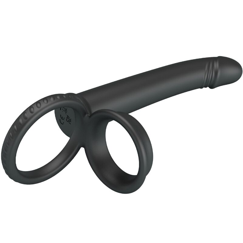 PRETTY LOVE - MOSES DOUBLE PENIS RING FOR WOMEN, BLACK PENETRATION