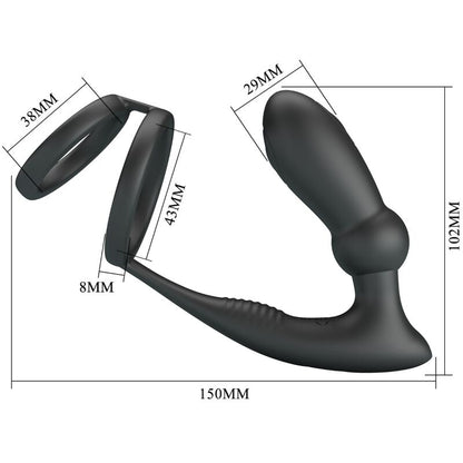 Pretty Love - Emoni Penis Ring + Plug Anal 12 Vibracions Negre