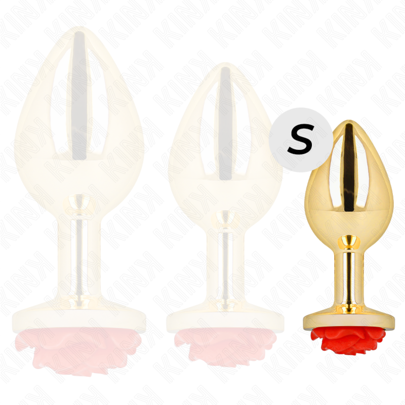KINK - PLUG ANAL DOURADO ROSA VERMELHA TAMANHO S