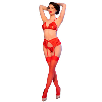 CHILIROSE - CR 4848 SET SUJETADOR + TANGA + MEDIAS DE ENCAJE