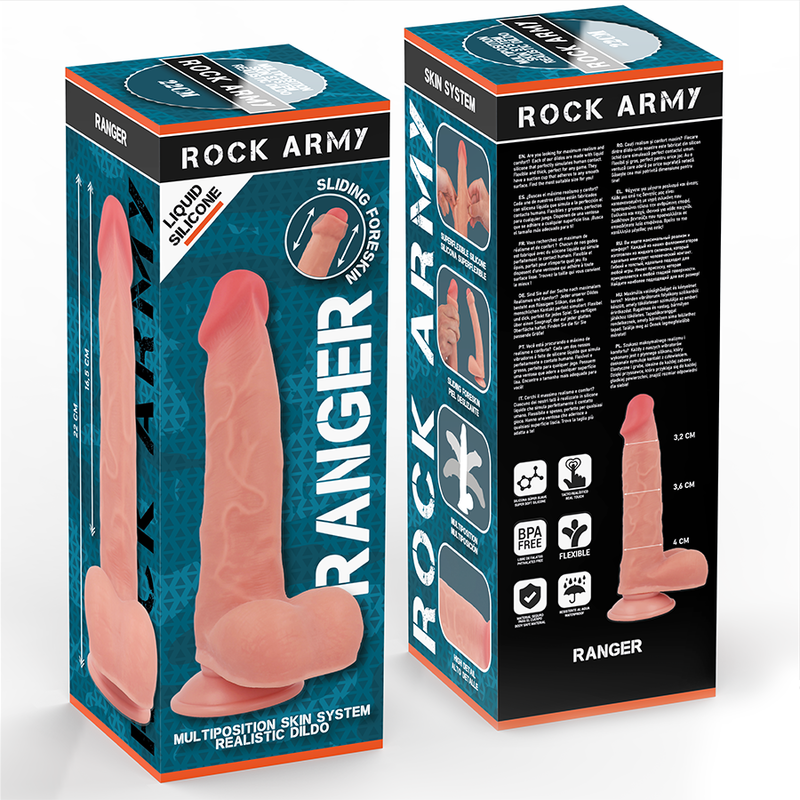 ROCKARMY - RANGER DILDO REALISTIC DUAL DENSITY LIQUID SILICONE 22 CM -O- 3.6 CM