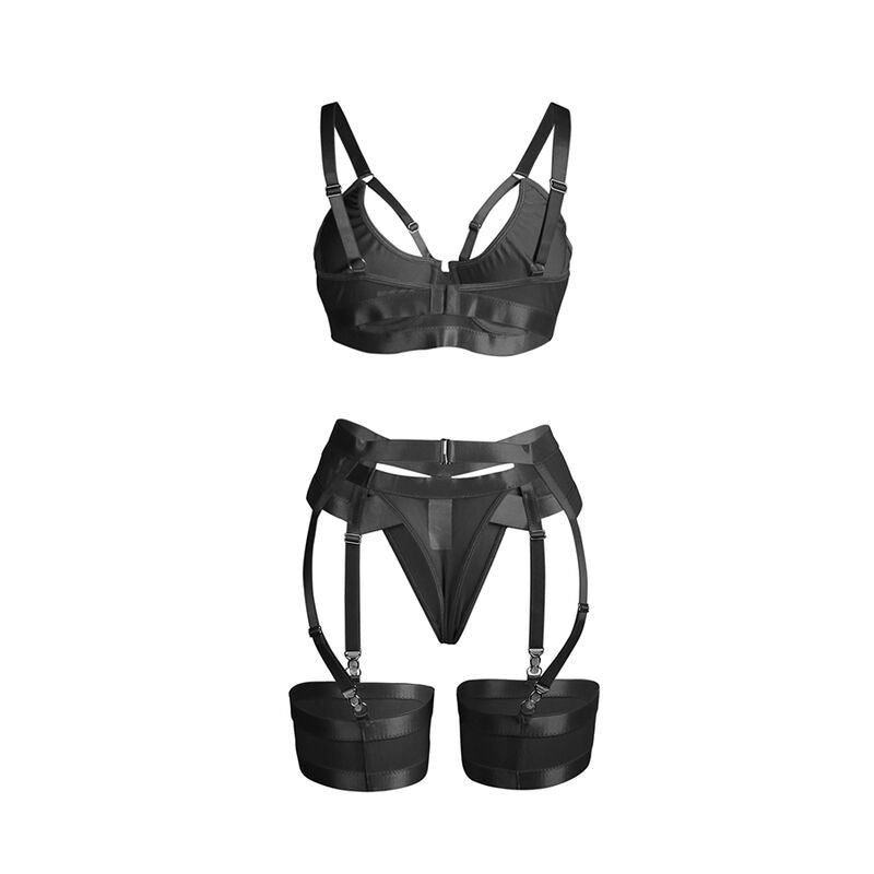 SUBBLIME - 955236 BONDAGE BRA AND GARTER SET BLACK S/M