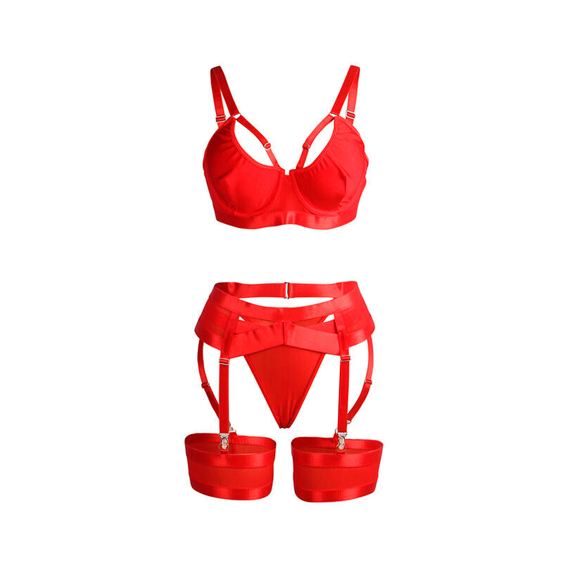 SUBBLIME - 955250 RED BONDAGE BRA AND GARTER SET S/M