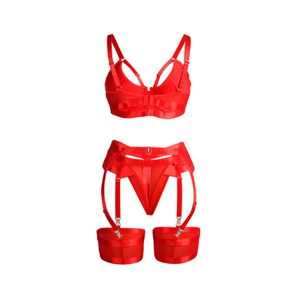 SUBBLIME - 955267 RED BONDAGE BRA AND GARTER SET L/XL
