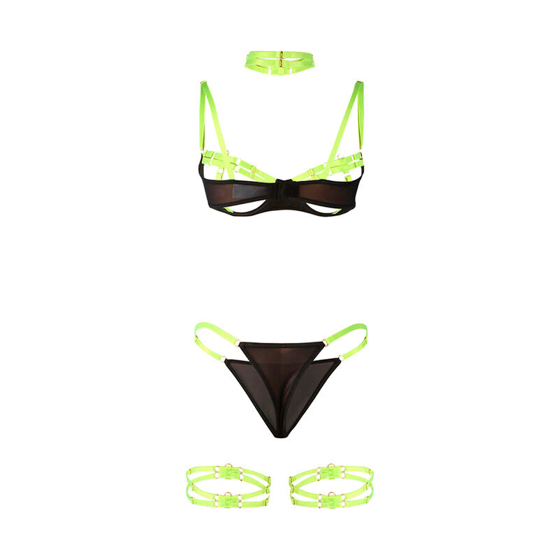 SUBBLIME - 955281 BRA SET WITH COLLAR AND LEG DETAILS FLUORESCENT GREEN L/XL