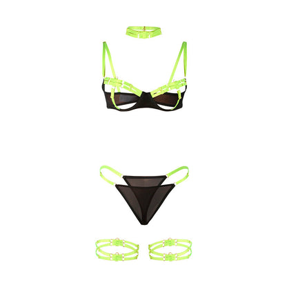 SUBBLIME - 955281 BRA SET WITH COLLAR AND LEG DETAILS FLUORESCENT GREEN L/XL