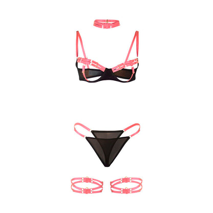 SUBBLIME - 955298 BRA SET WITH COLLAR AND LEG DETAILS FLUORESCENT PINK S/M