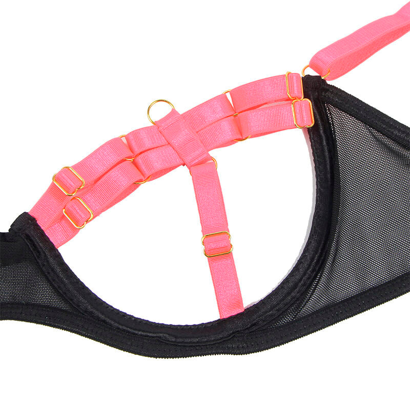 SUBBLIME - 955304 BRA SET WITH COLLAR AND LEG DETAILS FLUORESCENT PINK L/XL
