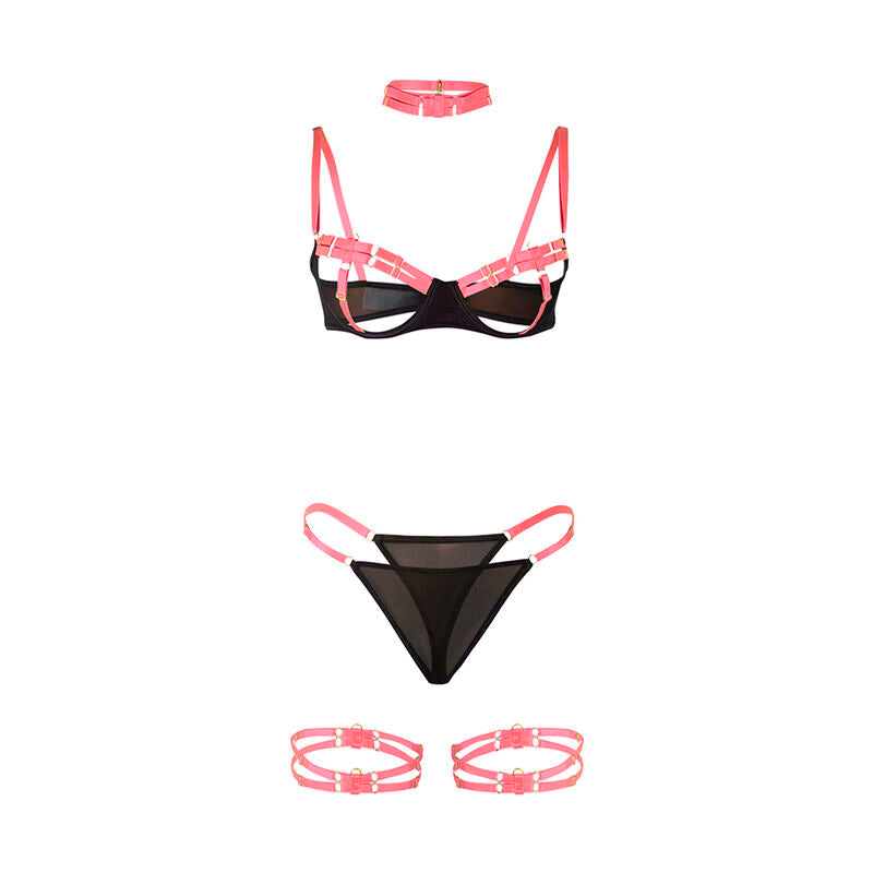 SUBBLIME - 955304 BRA SET WITH COLLAR AND LEG DETAILS FLUORESCENT PINK L/XL
