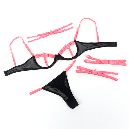 SUBBLIME - 955304 BRA SET WITH COLLAR AND LEG DETAILS FLUORESCENT PINK L/XL