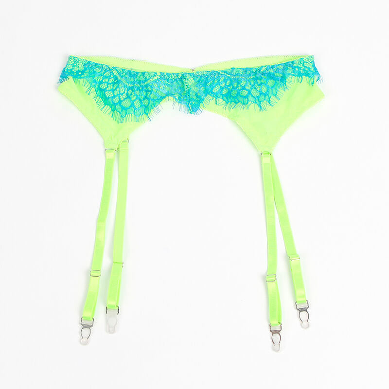 SUBBLIME - 955311 LACE BRA AND GARTER SET GREEN AND BLUE S/M