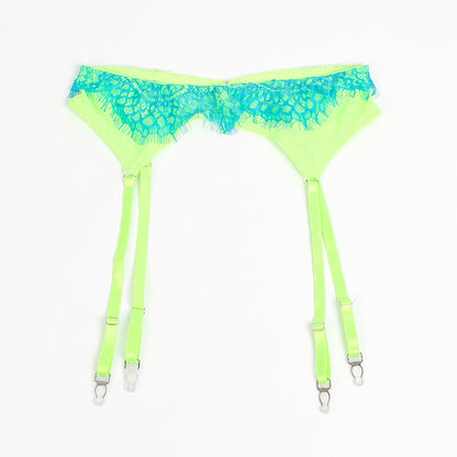 SUBBLIME - 955311 LACE BRA AND GARTER SET GREEN AND BLUE S/M