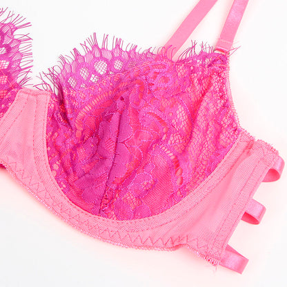 SUBBLIME - 955359 SET SUJETADOR CON ENCAJE Y LIGUEROS ROSA Y MORADO S/M