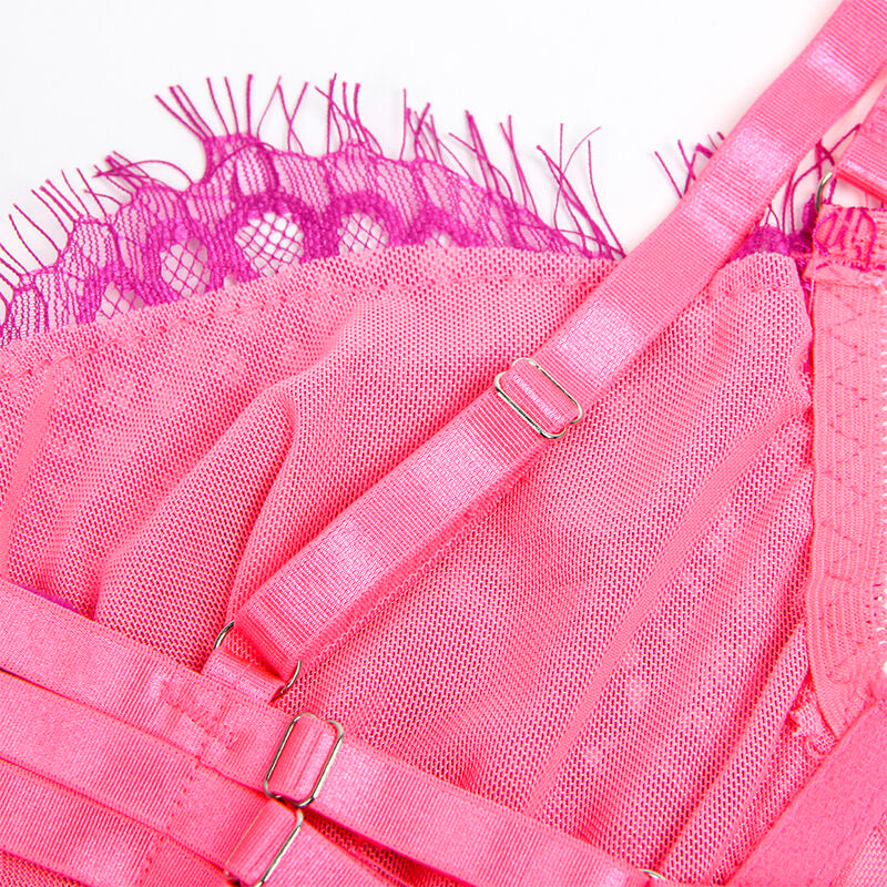 SUBBLIME - 955366 LACE BRA AND GARTER SET PINK AND PURPLE L/XL