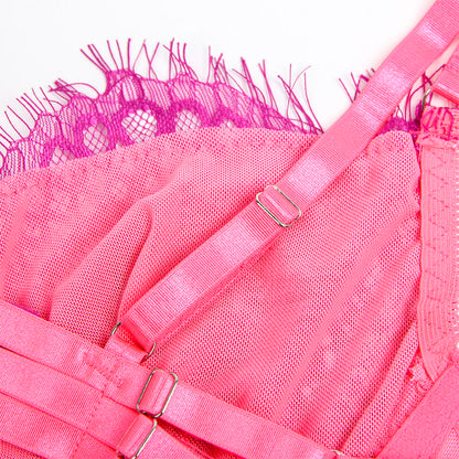 SUBBLIME - 955366 LACE BRA AND GARTER SET PINK AND PURPLE L/XL