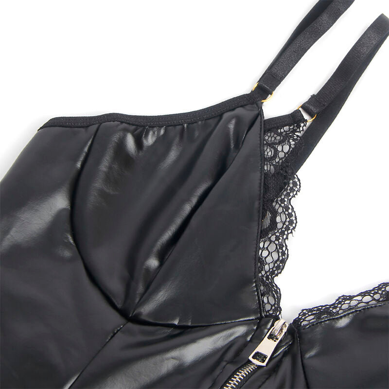 SUBBLIME - 955465 BLACK LEATHER ZIPPER BODYSUIT L/XL