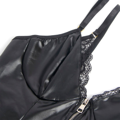 SUBBLIME - 955465 BLACK LEATHER ZIPPER BODYSUIT L/XL