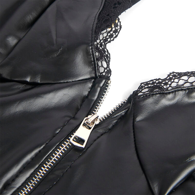 SUBBLIME - 955465 BLACK LEATHER ZIPPER BODYSUIT L/XL