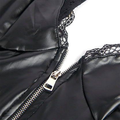 SUBBLIME - 955465 BLACK LEATHER ZIPPER BODYSUIT L/XL