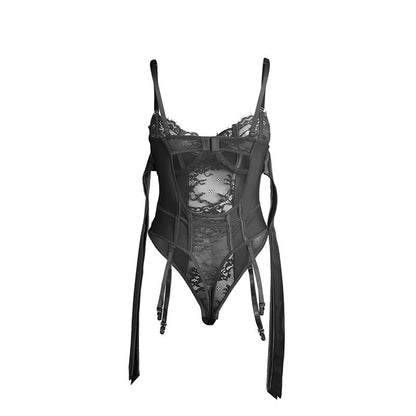 SUBBLIME - 955496 LACE BODYSUIT WITH TIES AND GARTER S/M BLACK S/M