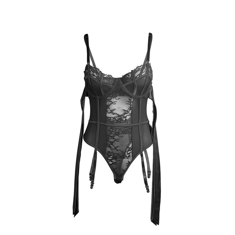 SUBBLIME - 955496 LACE BODYSUIT WITH TIES AND GARTER S/M BLACK S/M