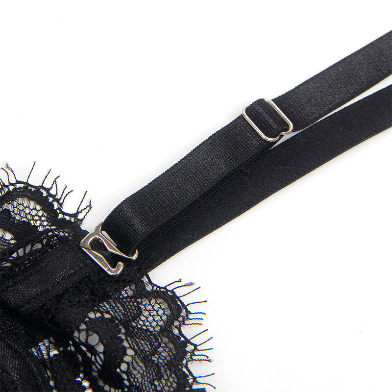 SUBBLIME - 955496 LACE BODYSUIT WITH TIES AND GARTER S/M BLACK S/M