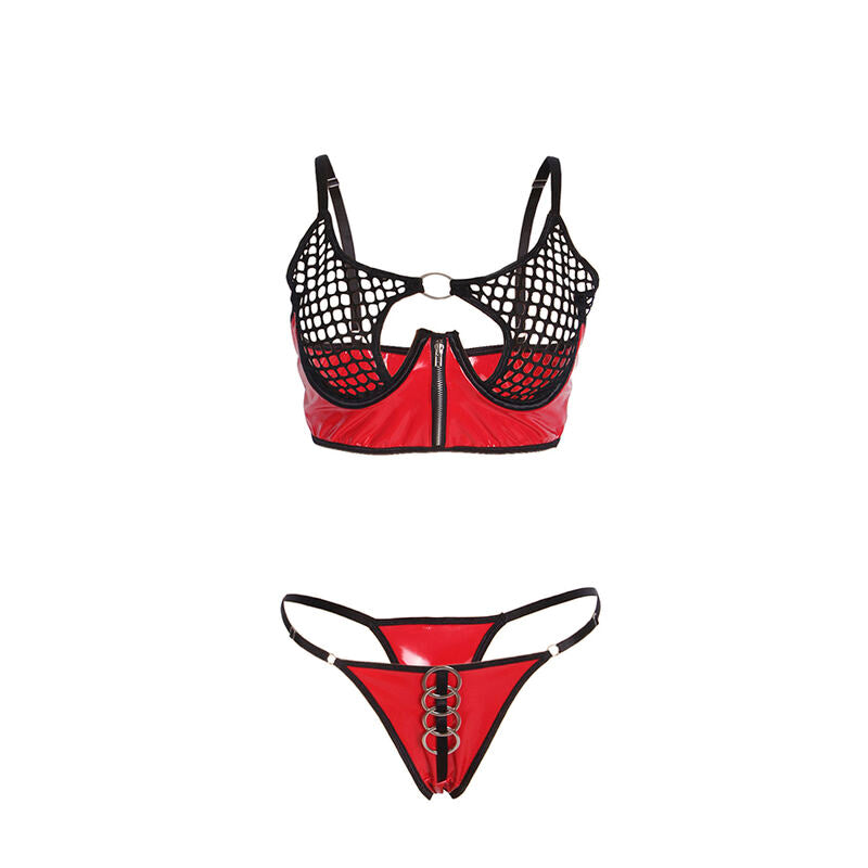 SUBBLIME - 955533 RED PATENT MESH ZIPPER BRA SET S/M