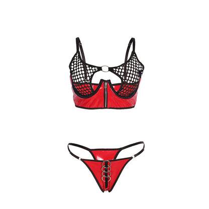SUBBLIME - 955533 RED PATENT MESH ZIPPER BRA SET S/M