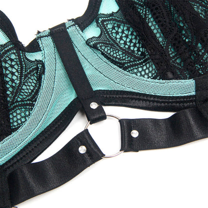 SUBBLIME - 955557 GREEN PATENT LEATHER MESH ZIPPER BRA SET S/M