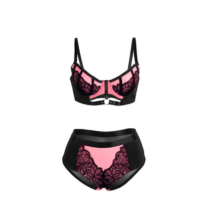 SUBBLIME - 955588 PINK PATENT MESH ZIP-UP BRA SET L/XL