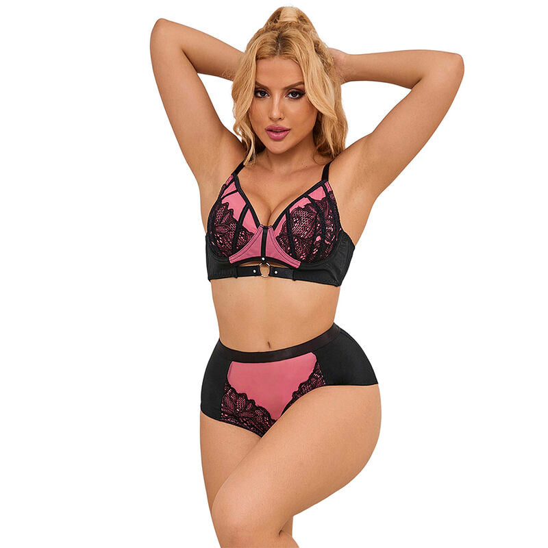 SUBBLIME - 955588 PINK PATENT MESH ZIP-UP BRA SET L/XL