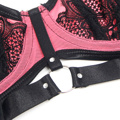 SUBBLIME - 955588 PINK PATENT MESH ZIP-UP BRA SET L/XL