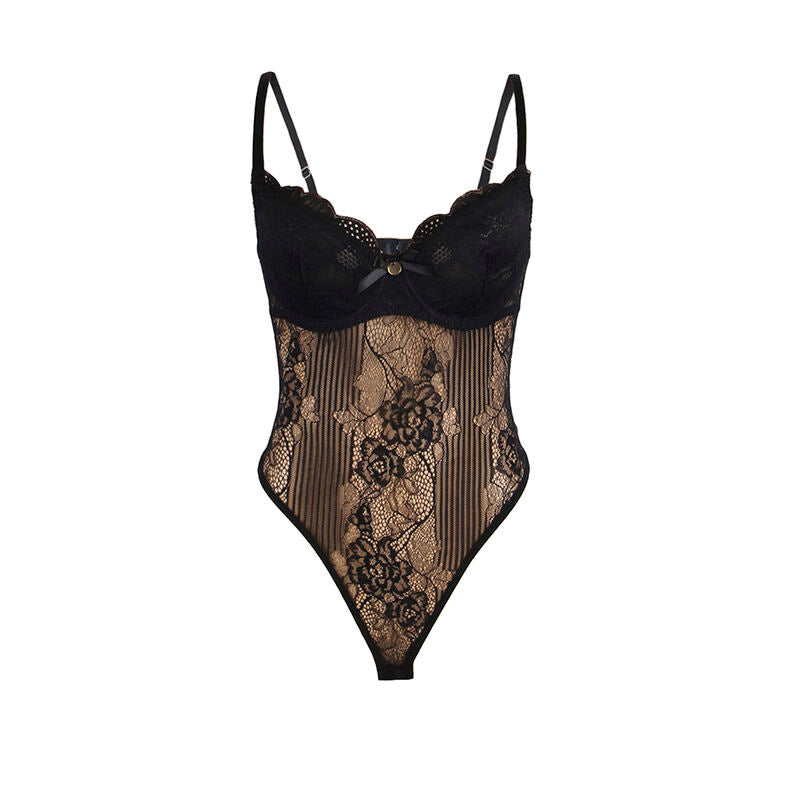 SUBBLIME - 955618 BLACK LACE BODYSUIT WITH BOTTOM CLOSURE S/M