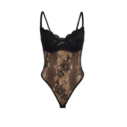 SUBBLIME - 955625 BLACK LACE BODYSUIT WITH BOTTOM CLOSURE L/XL
