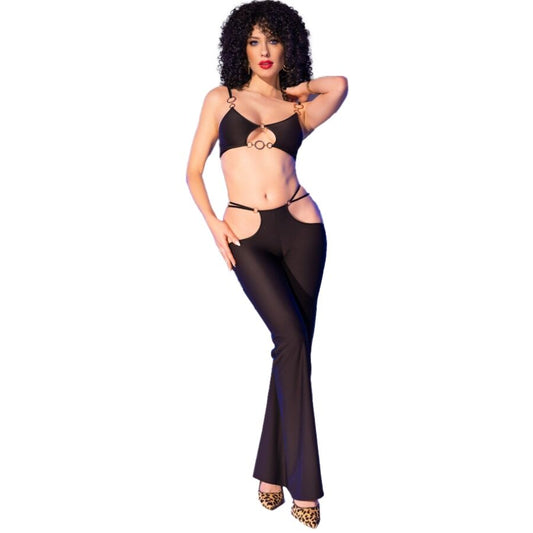 CHILIROSE - CR 4851 SET TOP Y LEGGINS CON COMPLEMENTOS DORADOS