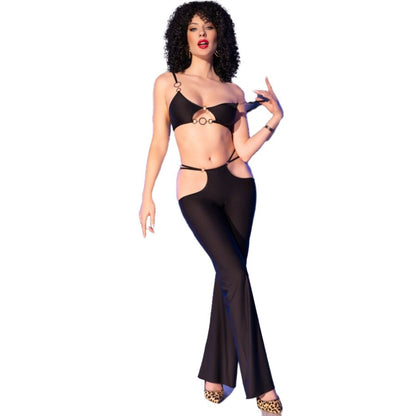 CHILIROSE - CR 4851 SET TOP Y LEGGINS CON COMPLEMENTOS DORADOS