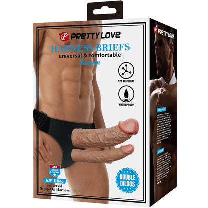 PRETTY LOVE - KEAVEN HARNESS BRIEFS UNIVERSAL &amp; COMFORTABLE DOUBLE DILDO