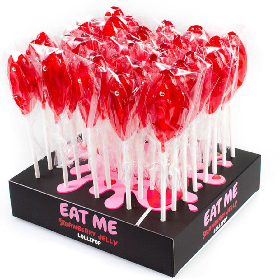 SECRETPLAY - ASSORTED DISPLAY OF STRAWBERRY VAGINA LOLLIPOPS, 40 UNITS