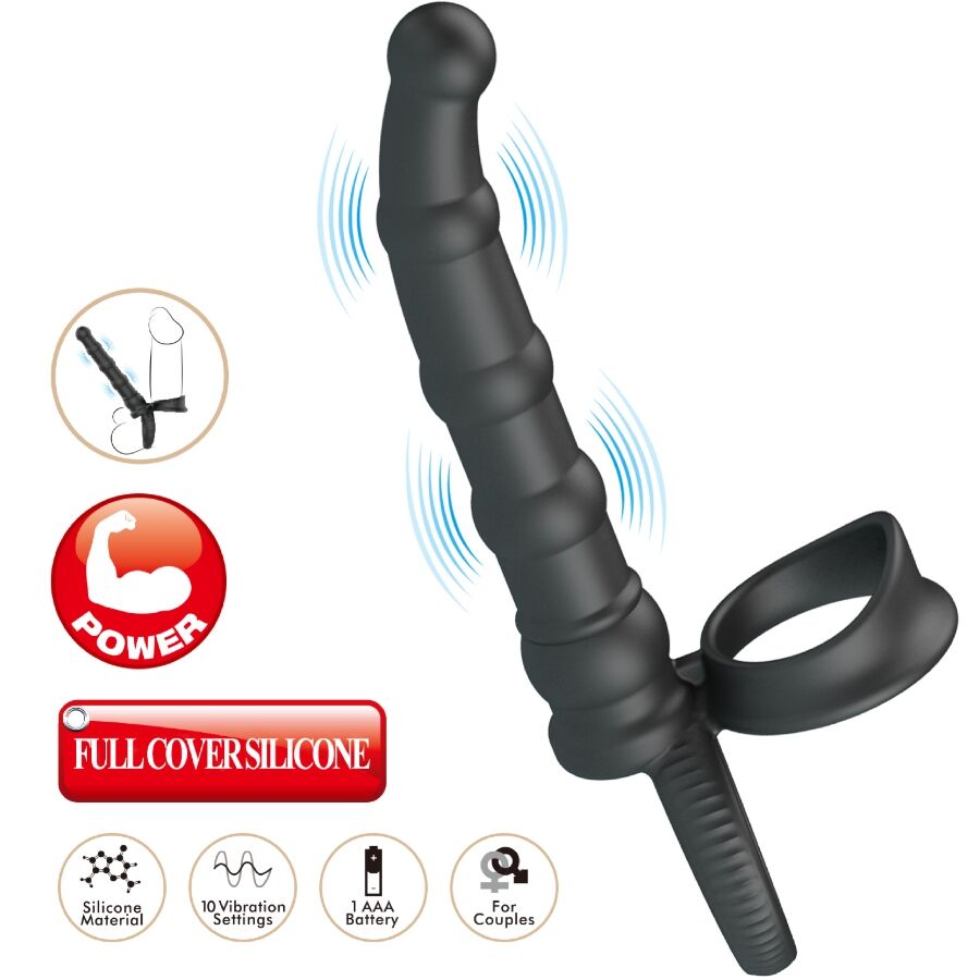 Pretty Love - Tatum Ring Vibrador Penis amb Plug 10 Vibrations Black