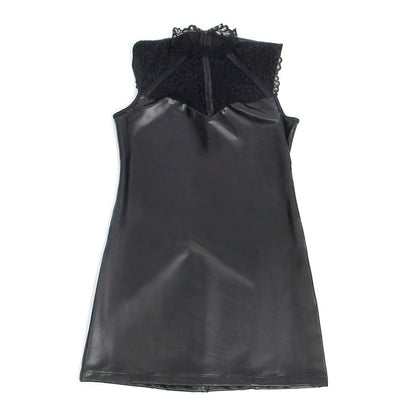 SUBBLIME - 957544 VESTIDO DE CUERO CON CUELLO DE ENCAJE NEGRO S/M
