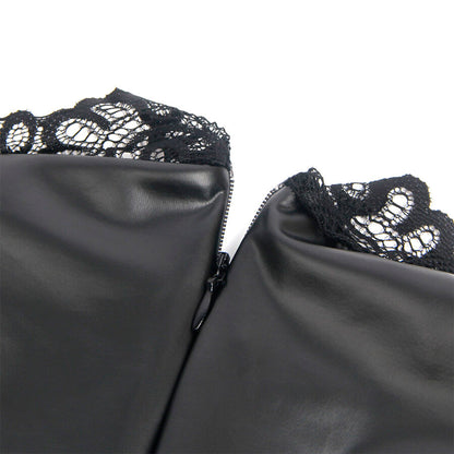 SUBBLIME - 957544 VESTIDO DE CUERO CON CUELLO DE ENCAJE NEGRO S/M