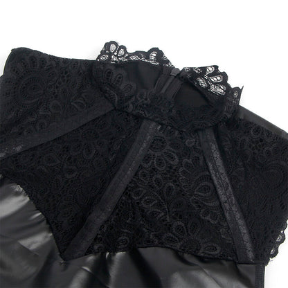 SUBBLIME - 957544 VESTIDO DE CUERO CON CUELLO DE ENCAJE NEGRO S/M