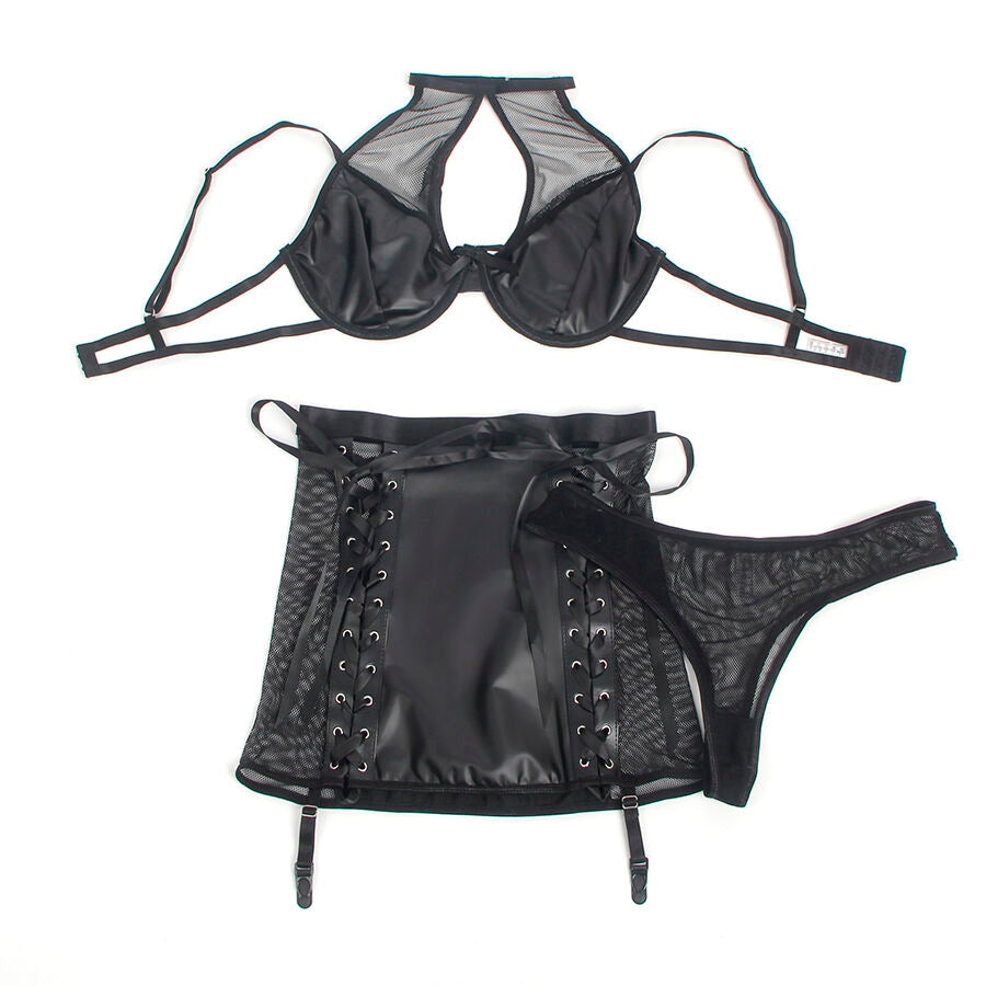 SUBBLIME - 957599 CONJUNTO SUJETADOR Y FALDA DE CUERO NEGRO L/XL