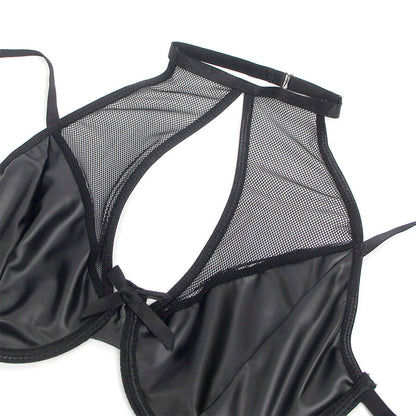 SUBBLIME - 957599 CONJUNTO SUJETADOR Y FALDA DE CUERO NEGRO L/XL